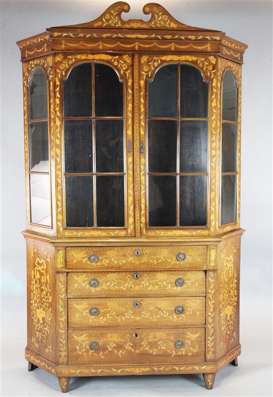 A 19th century Dutch walnut and marquetry vitrine, W.4ft 9in. D.1ft 5in. H.7ft 6in.